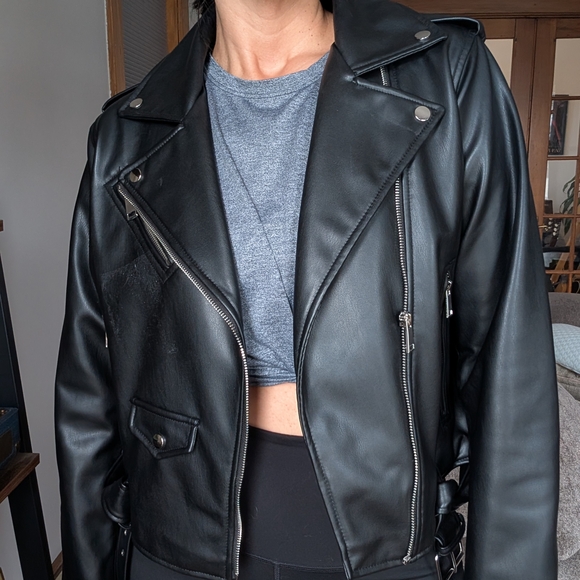 Zara Black Leather Moto Jacket - Picture 1 of 6